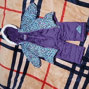Baby Girl snow pants with hooded jacket by Pink Platinum. Size: 12 months.